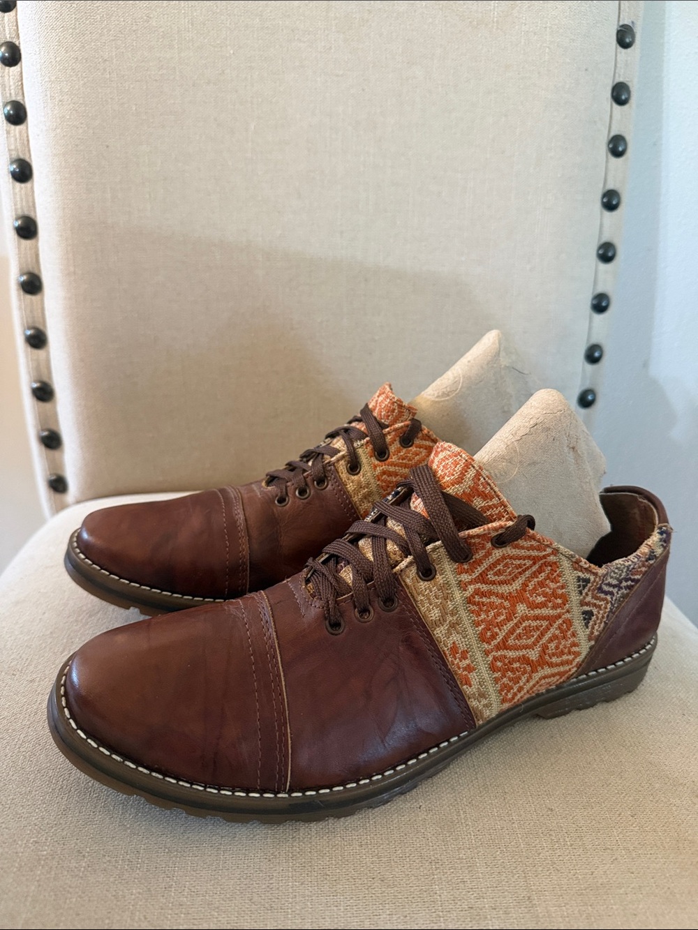 Makario’s Women’s Leather Woven Pattern Lace Up Oxfords Shoes Brown 7.5-8 (38)